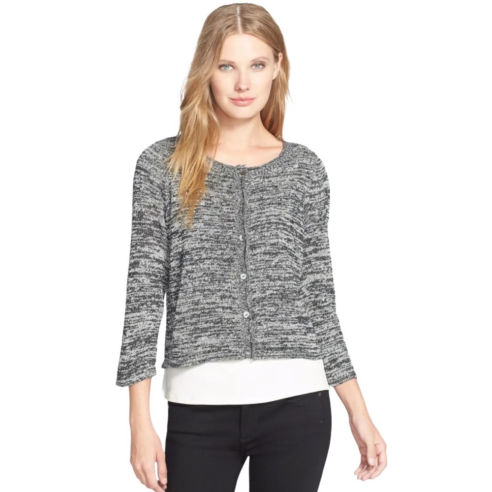 Eileen Fisher Short 100% Silk Cardigan Gray Grey S